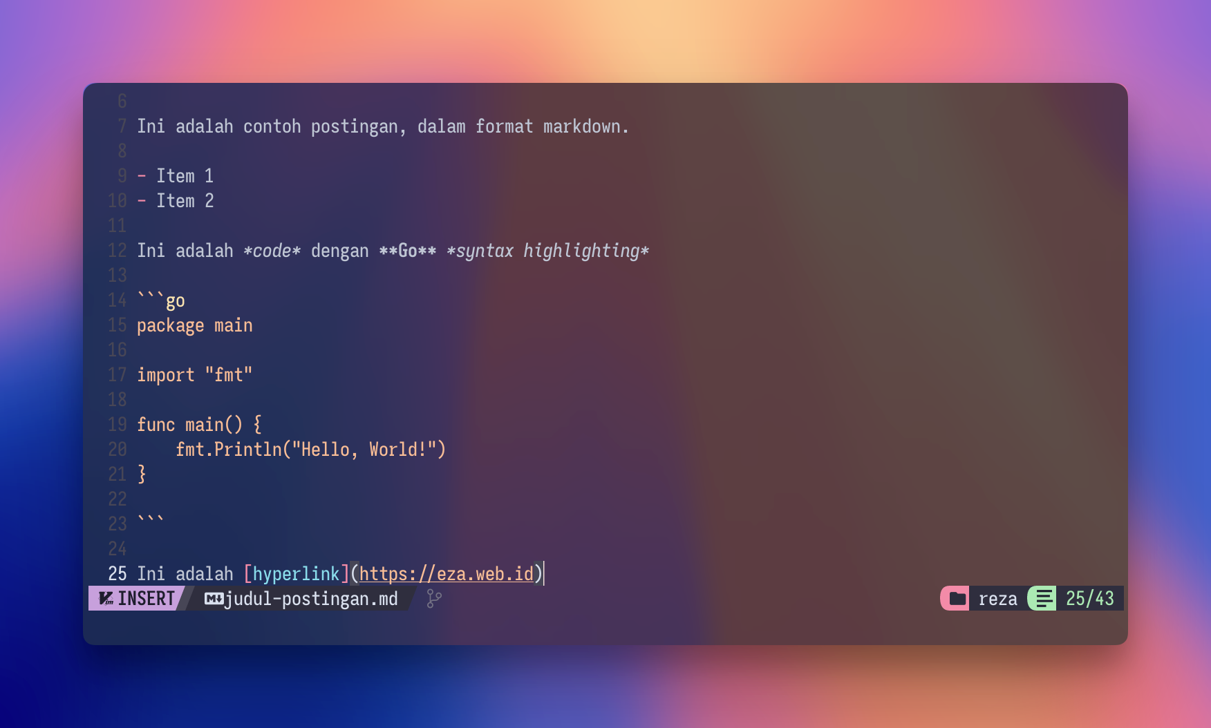 Postingan dalam format markdown