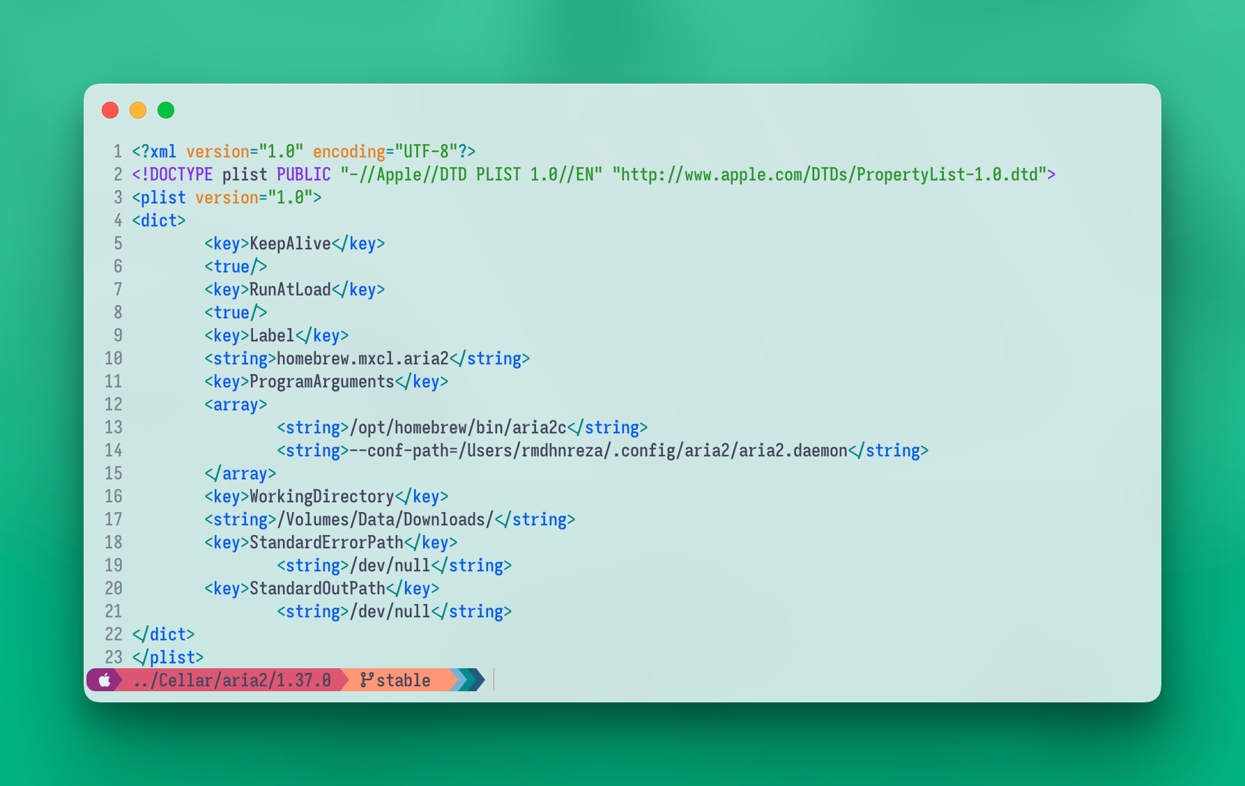 Aria2 plist file