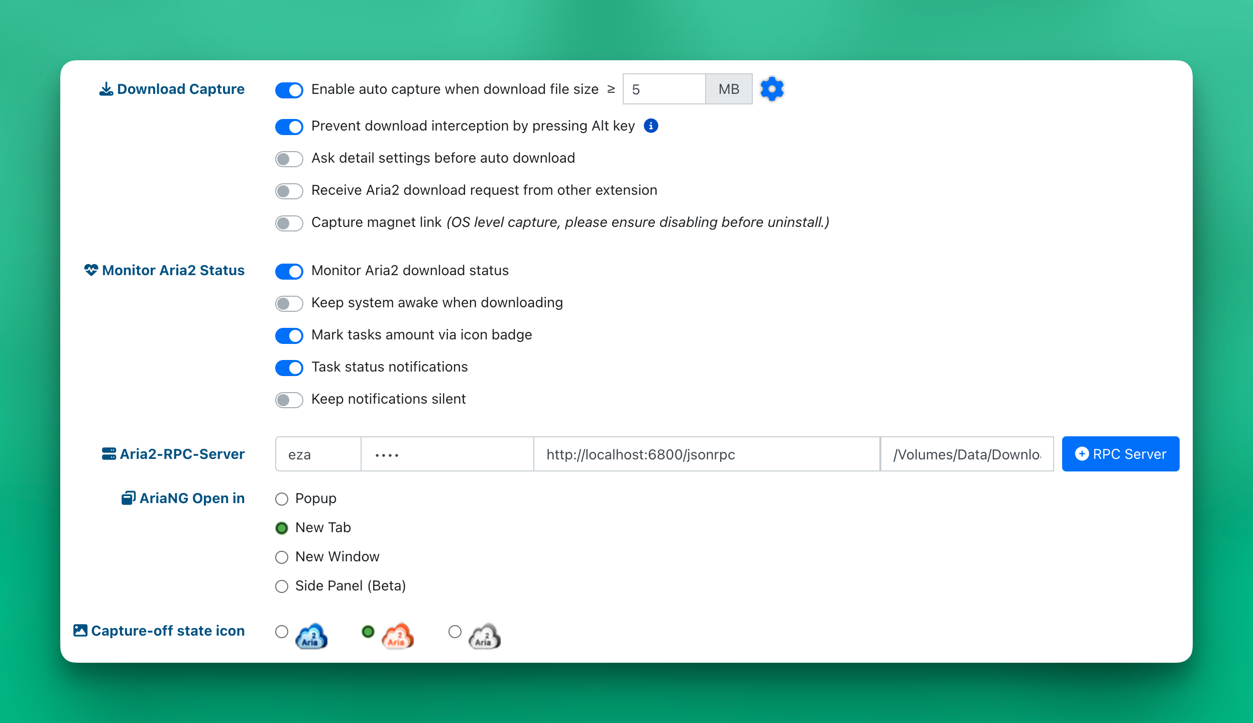 Settings Aria2 Explorer
