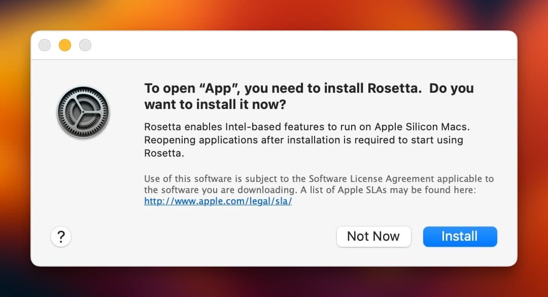 System asked for installing Rosetta 2