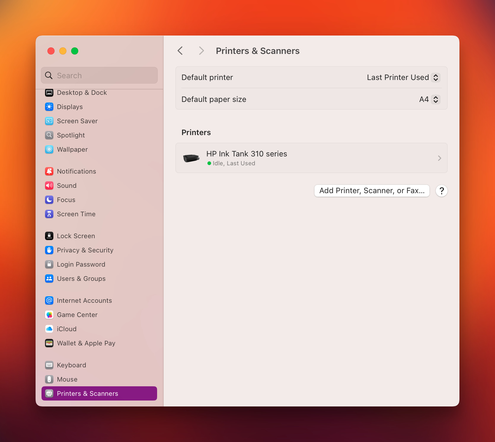 Printer & Scanner settings
