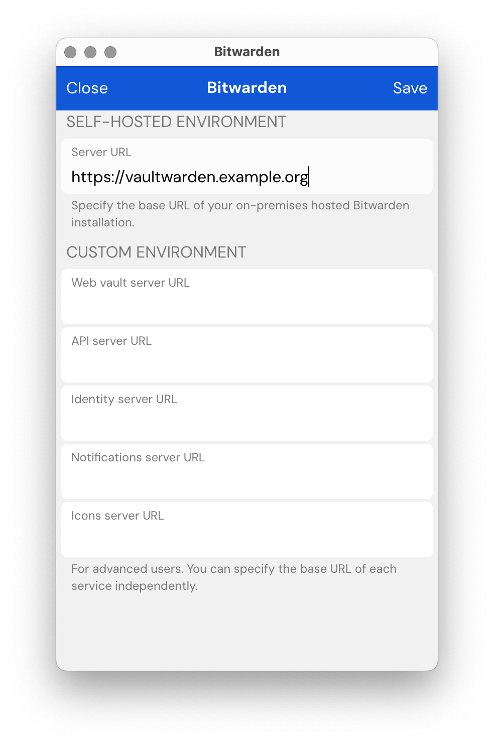 Extension: Isi URL Vaultwarden