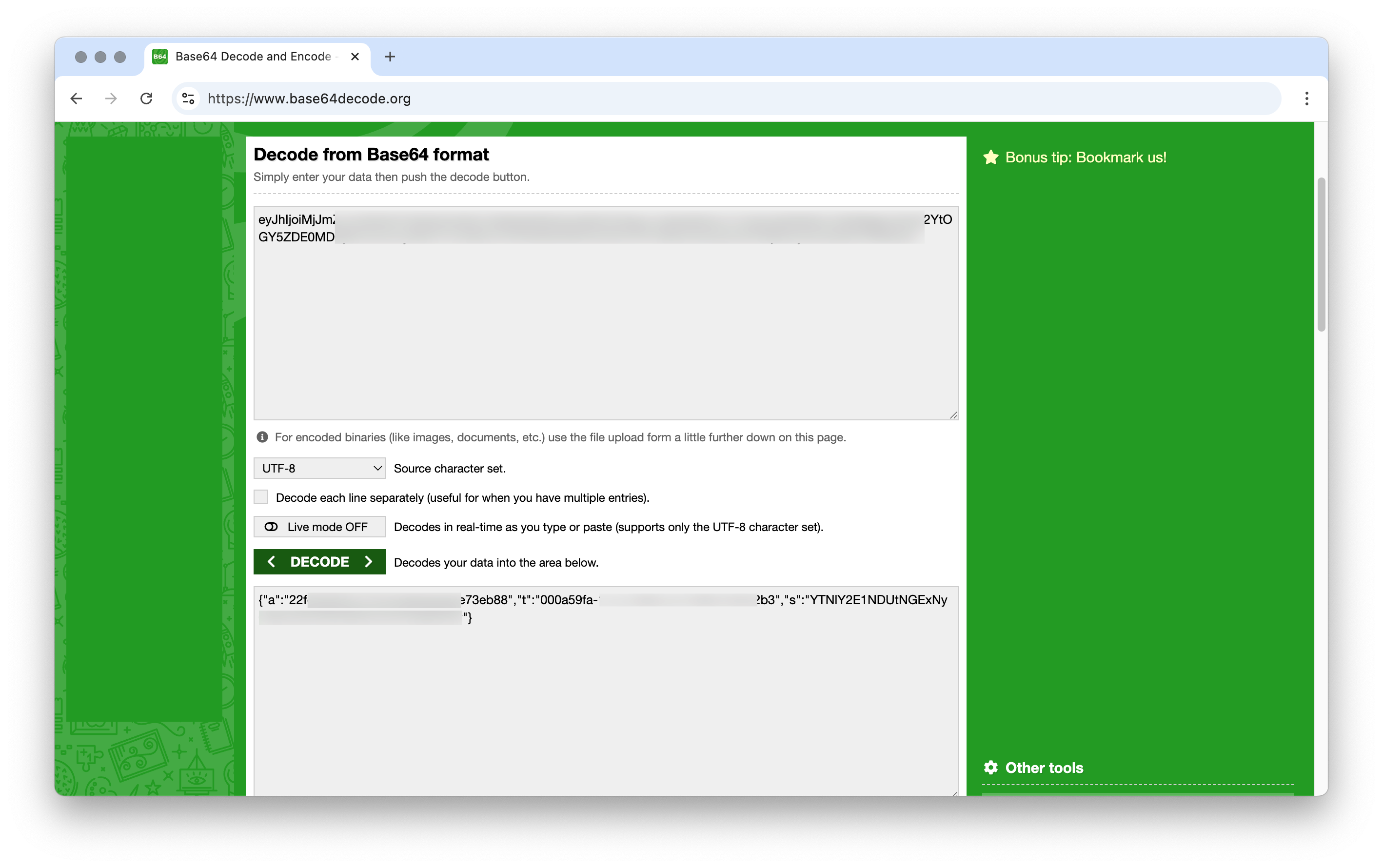 Decode token menggunakan base64